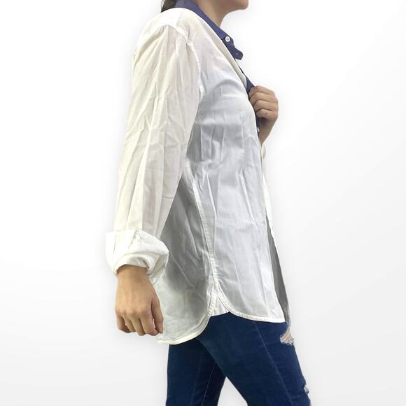 00s ARMANI EXCHANGE Vintage Cream Blue Contrast Collar Button Up Shirt - Picture 2 of 5